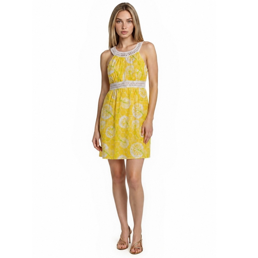 Lilly Pulitzer Dress Womens Size 4 Yellow Linen Honeycomb Crochet Sundress